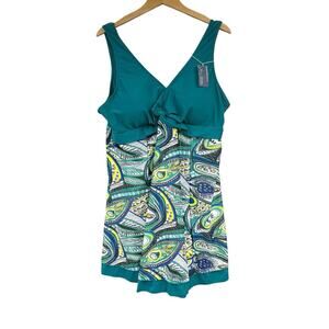 Summer Mae Swim Dress Green Paisley Pattern Womens Plus Size 4XL